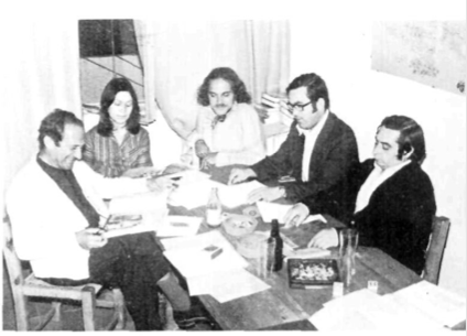 Jurat qualificador del «Premi de la Nit de Sant Joan». D'esquerra a dreta, Joan Mari Cardona, Secretari del Jurat, i Joana M. Ferrer, Francesc Parcerisas, Marià Serra Planells i Miquel Torres Torres,