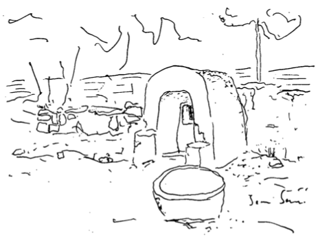 Dibuix d'una font o pou pagès
