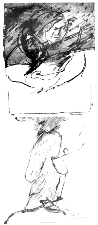 Dues il·lustracions d'Antoni Cardona per a S'assemblea de ses dones (Edicions Itaca 1978).