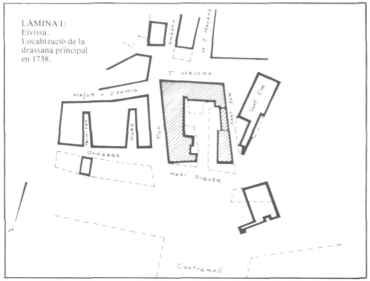 LÀMINA I: Eivissa. Localització de la drassana principal en 1738.