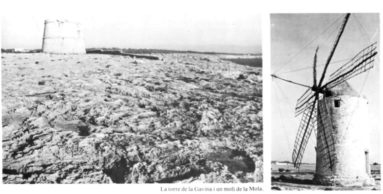La torre de la Gavina i un molí de la Mola.