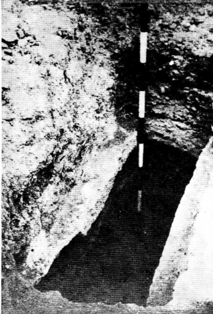 Fossa excavada a la roca, amb esglaó lateral (1949).