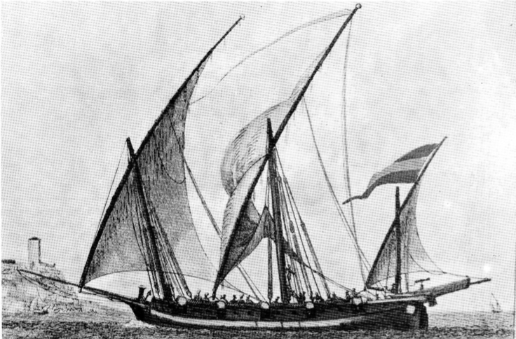 Xabec de guerra del segle XVIII navegant en popa.