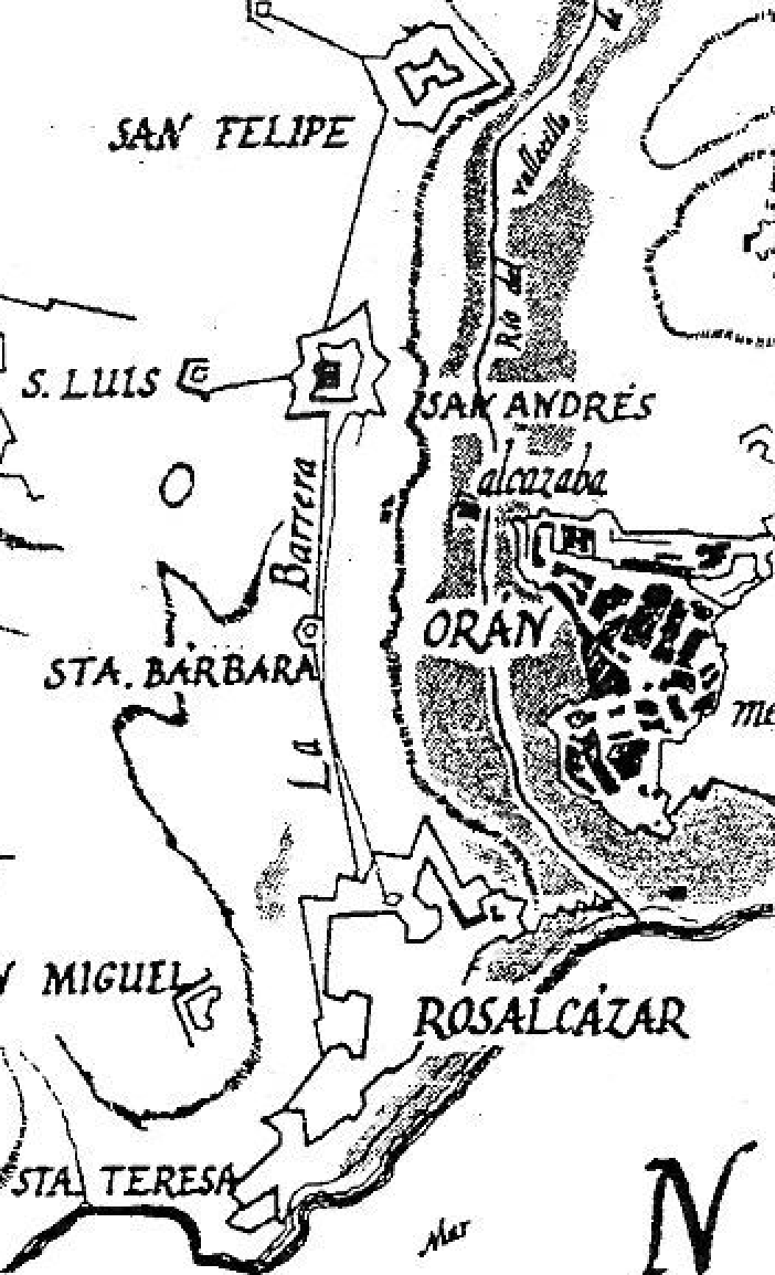 PLANO ESQUEMÁTICO DE ORAN, SU RELIEVE Y SUS FORTALEZAS (0. Carbonell)