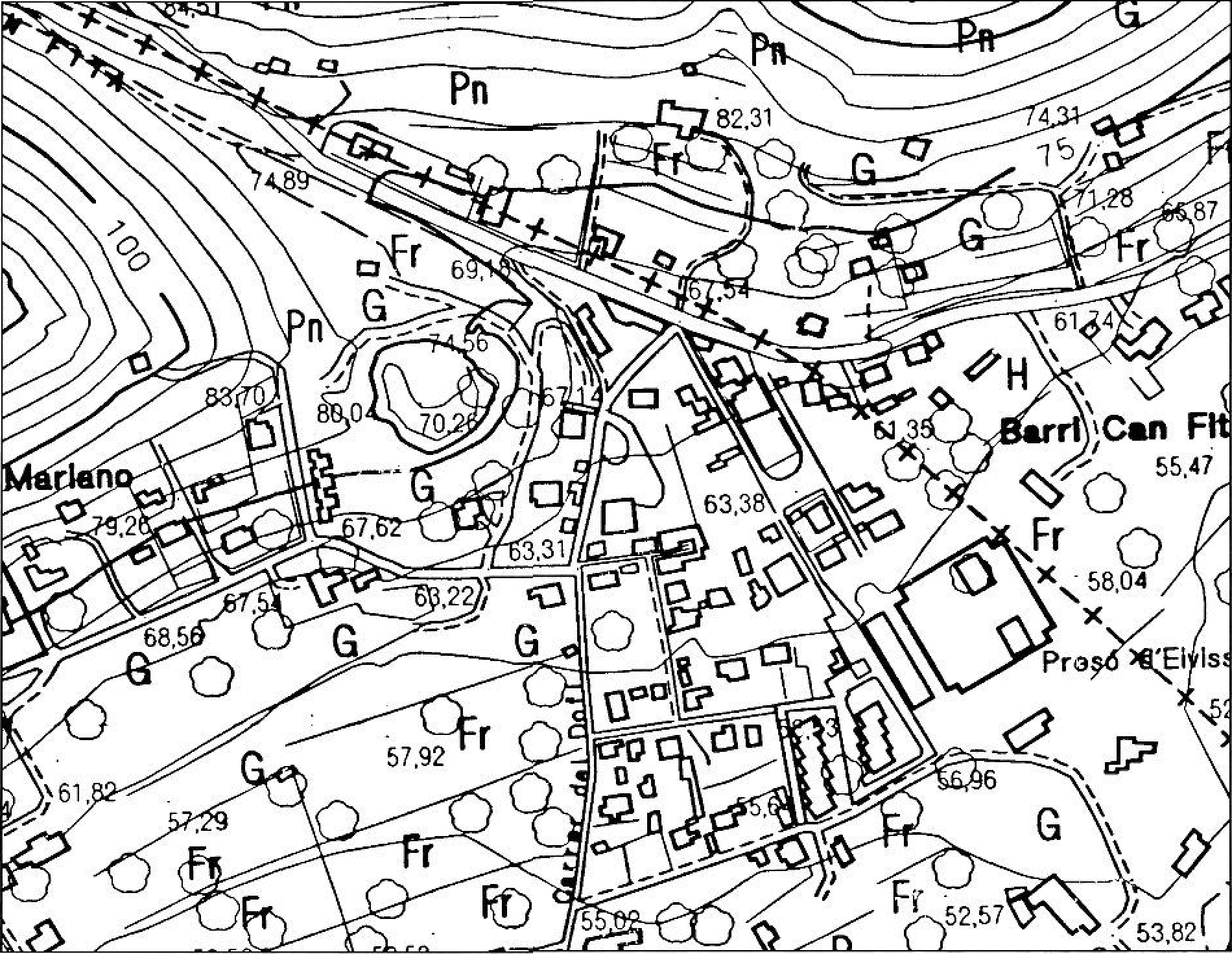Detall del mapa topogràfic 1:5.000 mostrant la zona de Can Fita.