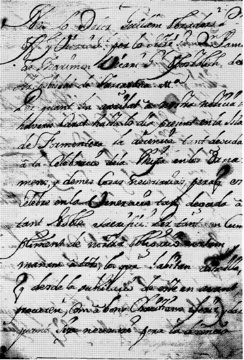 1718. La capella de Formentera. Document manuscrit de 1718 sobre la capella de Formentera.