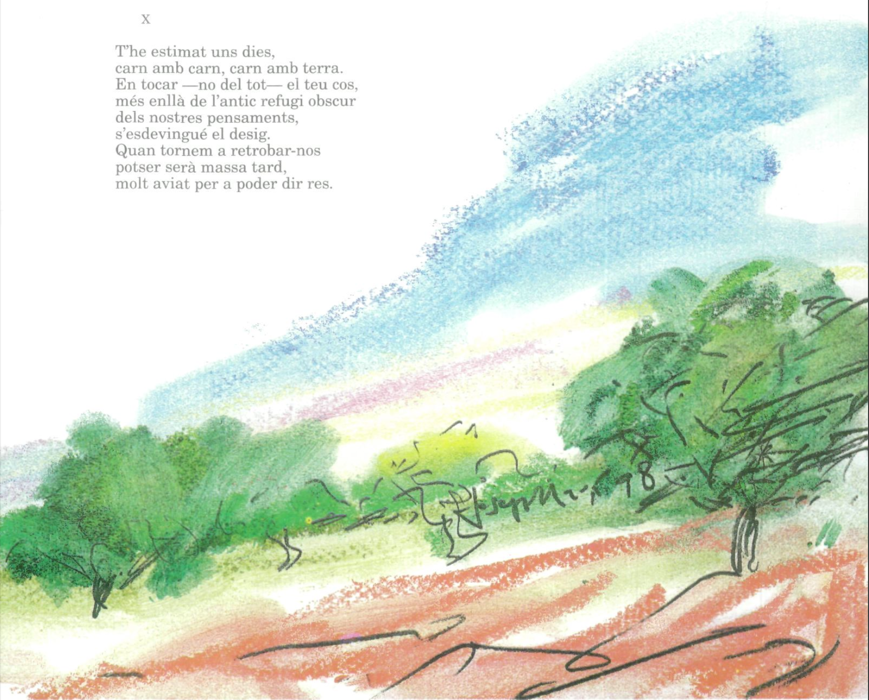 Paisatge eivissenc estil aquarel·la amb signatura "Prunella 78"