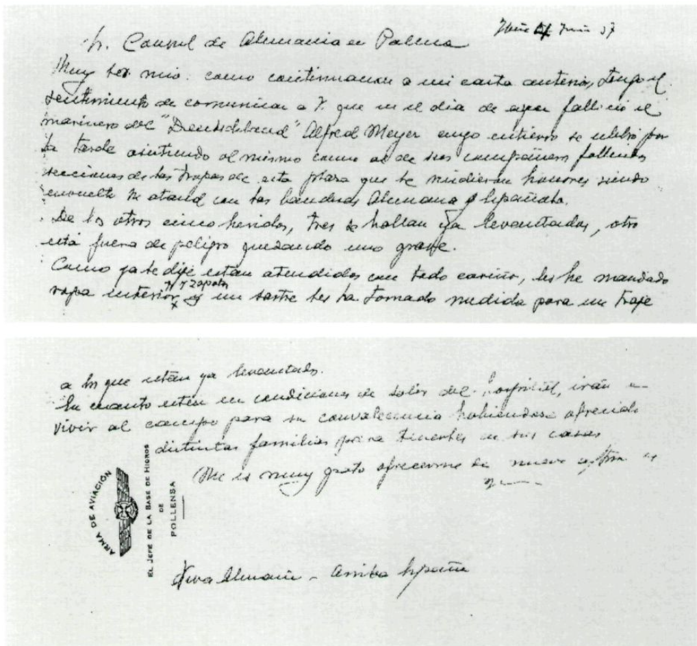 Carta del comandant d'Eivissa al delegat alemany a Palma.