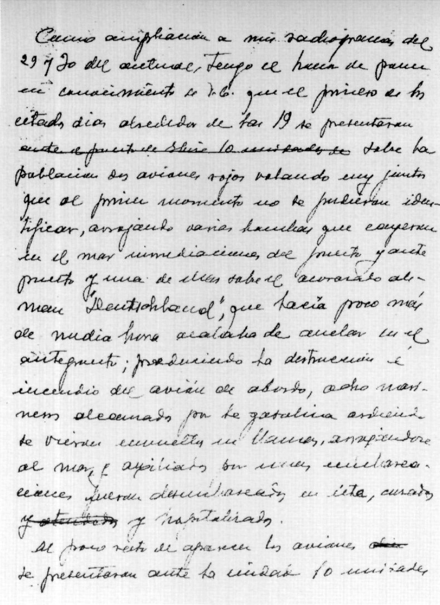 Fragment de la carta del comandant d'Eivissa al de Balears.
