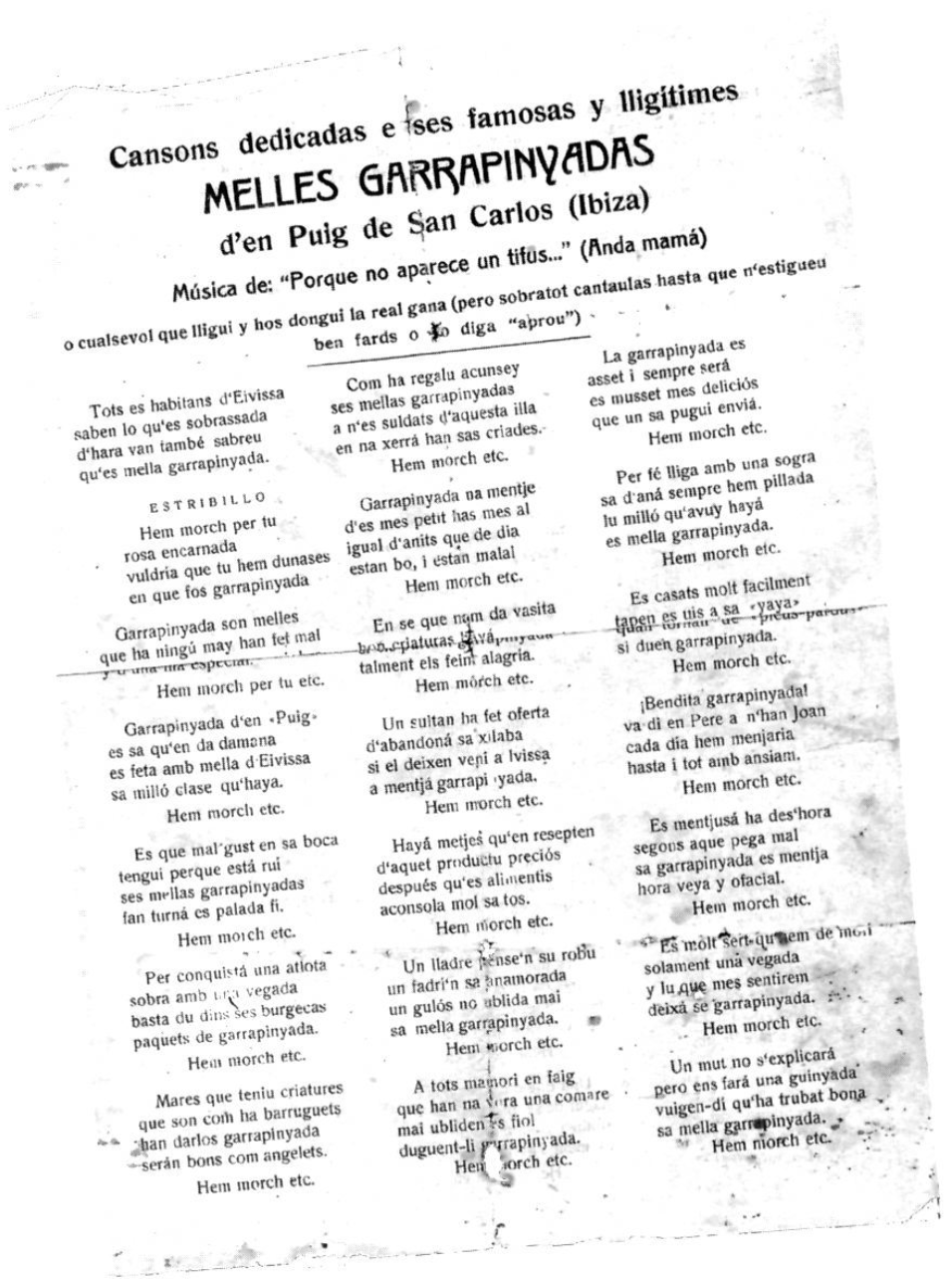 Cansons dedicadas e ses famosas y lligitimes MELLES GARRAPINYADAS d'en Puig de San Carlos (Ibiza)