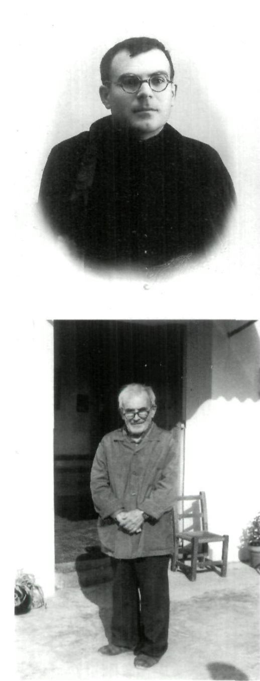 A dalt, Antoni Costa Bonet, acabat d'ordenar sacerdot; a baix, davant la rectoria de Sant Mateu, devers l'any 1980
