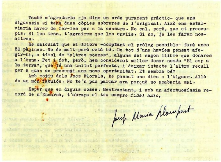 Revers d'una carta de Josep Maria Llompart, adreçada a Villangómez el 6 d'octubre de 1961.