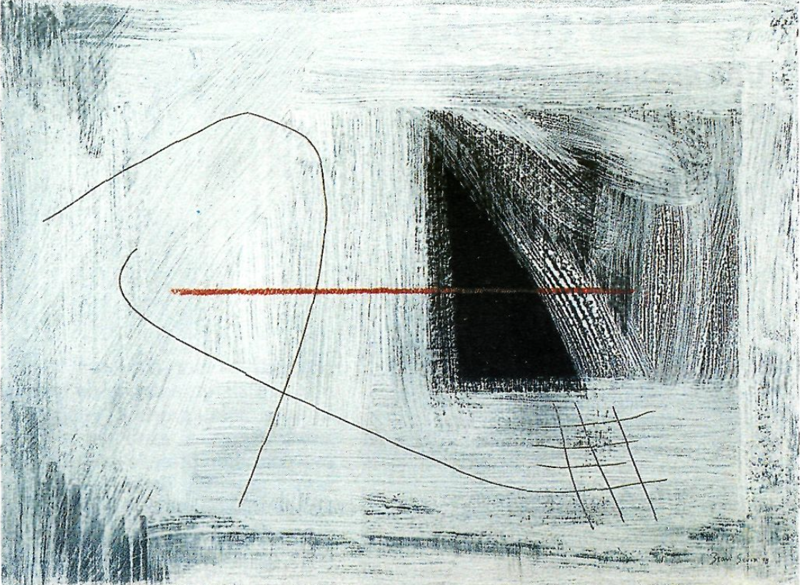 Ratlla vermella, 1998. Tècnica mixta damunt cartó, 42 x 56 cm.