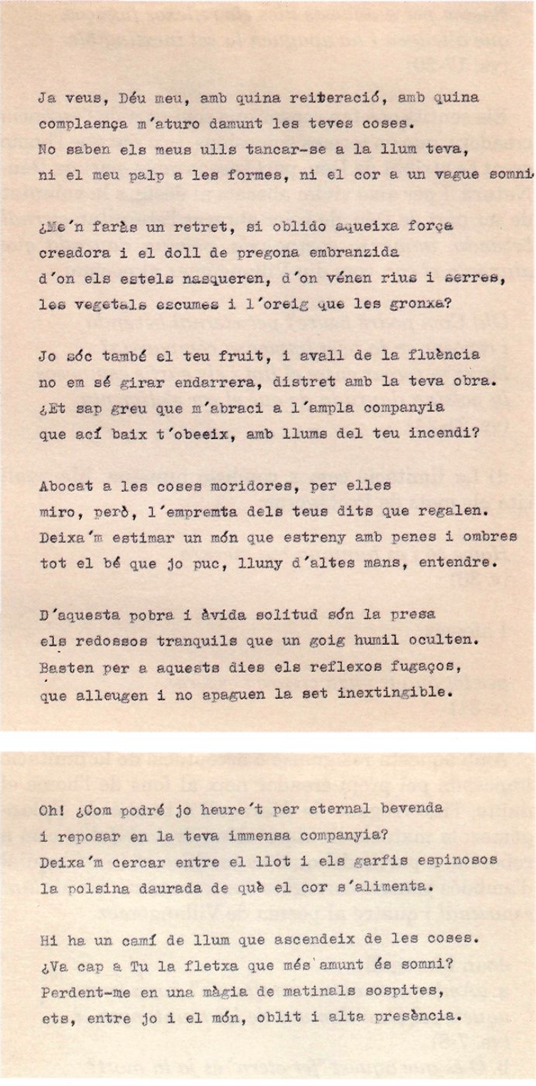 Mecanografiat original de Marià Villangómez del poema Ja veus, Déu meu...