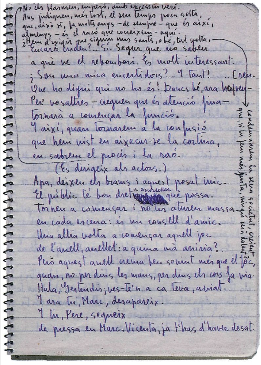 Una altra plana de L'anell és més que un joc, manuscrit que du data de 26 d'agost de 1957. (Llegat M. Villangómez, IEE.)
