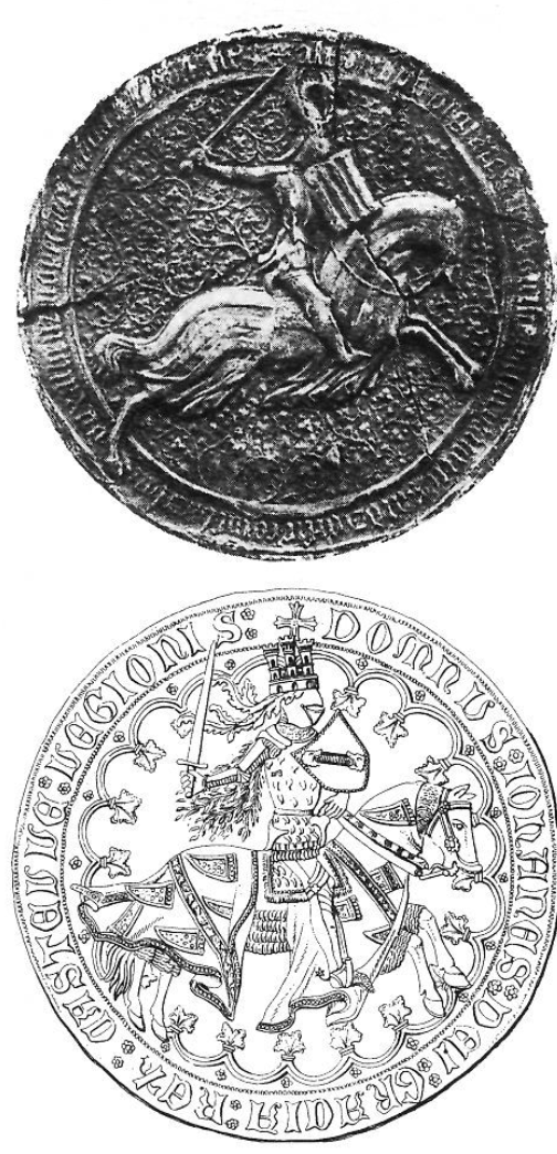 Imatges heraldiques d'Alfons el Magnànim, rei d'Aragó, i de Joan II, rei de Castella