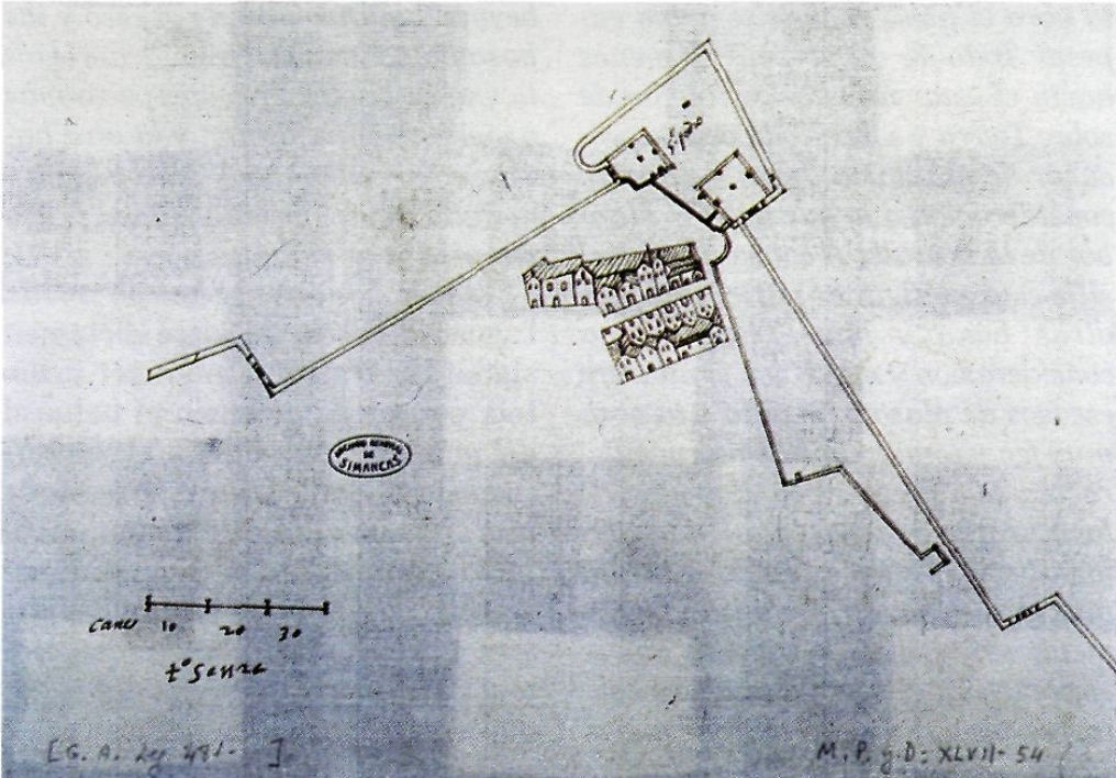 Antoni Saura, Diseño de una parte del Castillo de Ibiza, "Ibiza, 22 de enero de 1597", fet a ploma, 308 x 223 mm. (AGS, Mapes, plànols i dibuixos, XLVII/54.)
