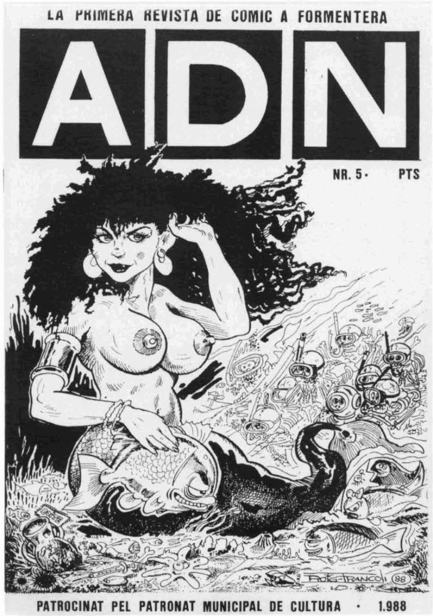 Portada del número 5 de la revista en còmic ADN, dibuix de Vicent Roig-Francolí Bonet, 1988.