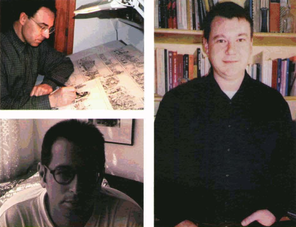 Vicent Roig-Francolí Bonet "Franky", dibuixant i pintor; Joan F. Moreno Galera, dibuixant de còmic, i Vicent Ferrer Mayans "Morna"; dibuixants i guionista del col·lectiu ADN. (Fotos: Sonya Torres Planells.)