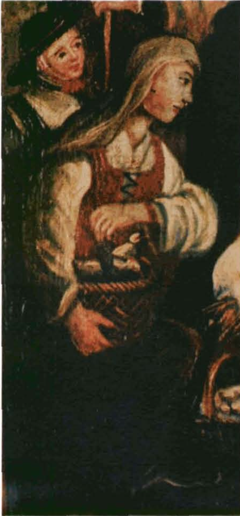 Fig. 1. Fragment de la pintura sobre l'adoració dels pastors de la trona de Sant Josep de sa Talaia (1763). (Foto: Ma. L. Mateu.)