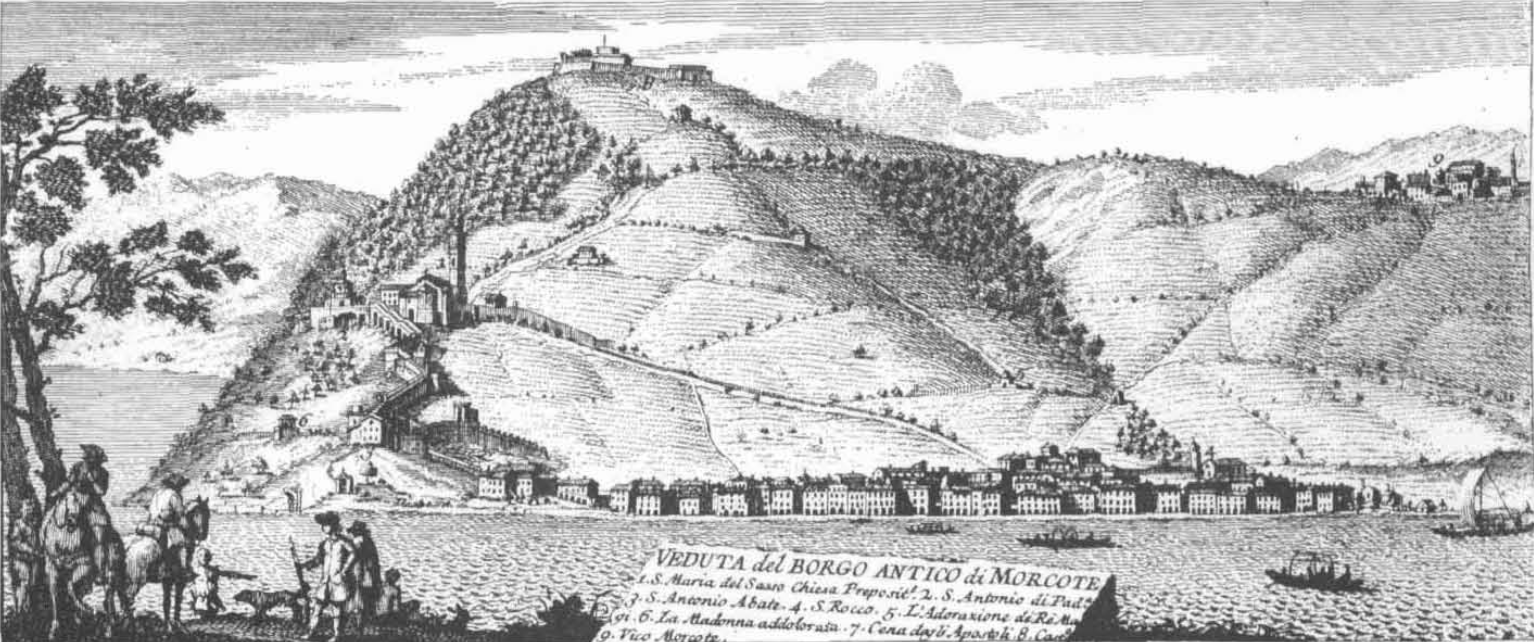 Vista de la població de Morcote, a la riba del llac Ceresio, feta el 1740 per Giorgio Domenico Fossati (17051785). (Archivio di Stato già Cantonale, Bellinzona.)