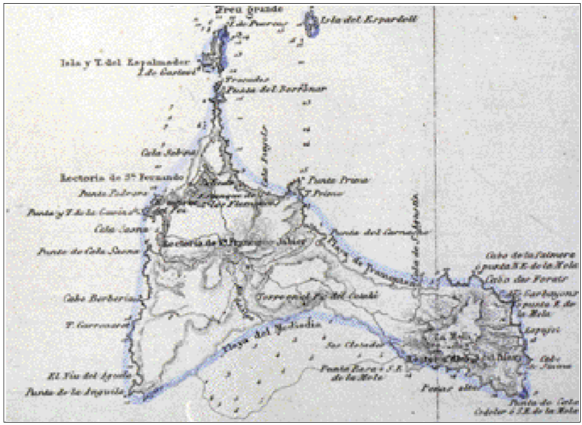 Mapa de Formentera de F. Coello, 1851. (Arxiu Històric d'Eivissa)