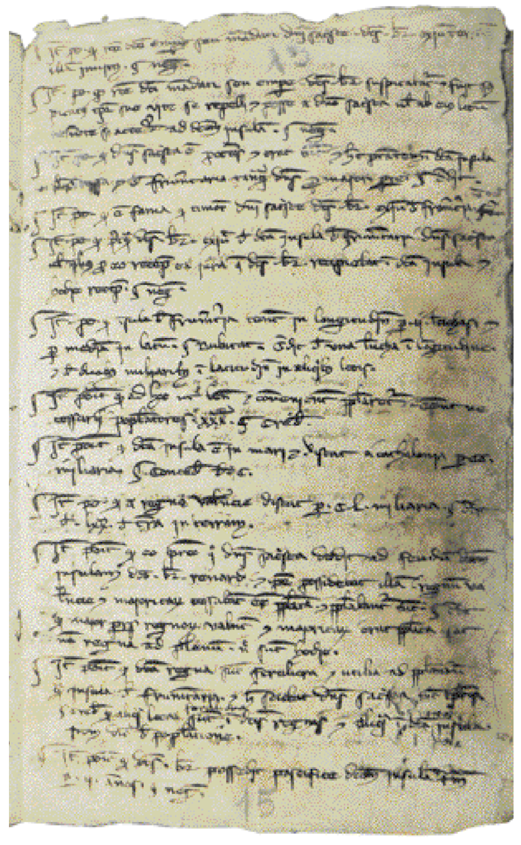 Detall del foli 8 de les actes del procés, de l'any 1272, entre Guillem de Montgrí i Arnau Renard, localitzat a l'Arxiu Diocesà de Girona (ADG, Processos Medievals, núm. 1).