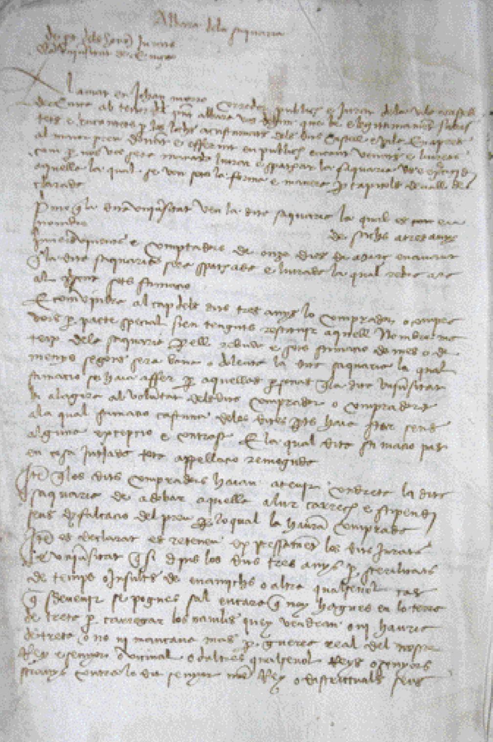 Foli 259v del Llibre d'actes i contractes de 1462-1478, conservat a l'AHE, en què figura l'albarà d'arrendament del dret de saqueria, imposició de la Universitat sobre l'ús dels sacs que es feien servir en el tragí i càrrega de la sal en els vaixells dels compradors.