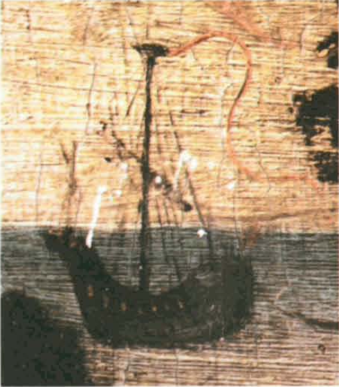 Representació d'una nau medieval. Detall d'una taula de la predel-la del retaule de l'església de Jesús. (Foto: A. Ferrer.)