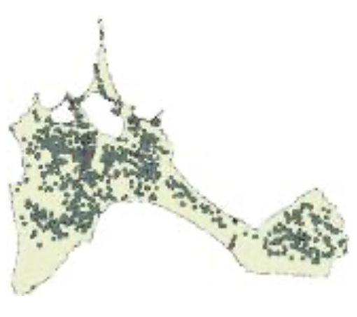 Evolució de l'àrea de pertorbació al voltant de les edificacions de Formentera. Dades acumulades per als anys 1956, 1968, 1979, 1990 i 2002. Font: Prats Ramon, 2004.