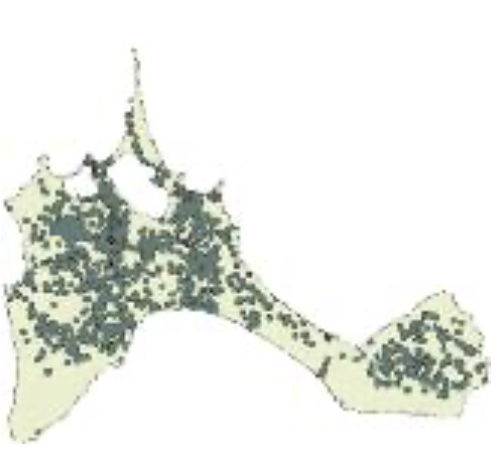 Evolució de l'àrea de pertorbació al voltant de les edificacions de Formentera. Dades acumulades per als anys 1956, 1968, 1979, 1990 i 2002. Font: Prats Ramon, 2004.