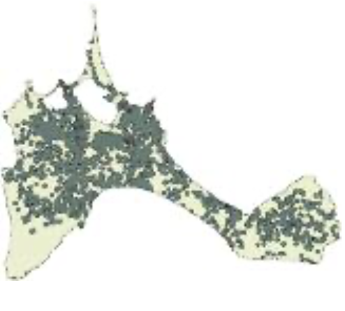 Evolució de l'àrea de pertorbació al voltant de les edificacions de Formentera. Dades acumulades per als anys 1956, 1968, 1979, 1990 i 2002. Font: Prats Ramon, 2004.