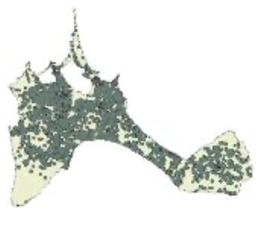 Evolució de l'àrea de pertorbació al voltant de les edificacions de Formentera. Dades acumulades per als anys 1956, 1968, 1979, 1990 i 2002. Font: Prats Ramon, 2004.