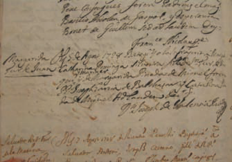 Document 6. Inscripció baptismal de Margarida Tur i Pineda, filla de Joan Tur «Cossari» i Tur i de Margarida Pineda de Miquel. Al document es pot llegir, fora de línia, que Joan Tur de Lluquí té l'ofici de mariner. Any 1728. Llibre de Baptismes de la parròquia de Santa Maria. AHPE (2.118).