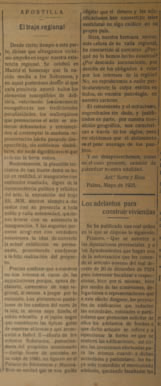 Reproducció al Diario de Ibiza (22-5-1925: 1) d'un article publicat a la premsa mallorquina sobre el paper exercit per Eivissa i Mallorca a l'Exposició del «Traje Regional».