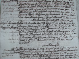 Miquel Tur i Pineda «... lo patró Miquel Cosari...», testimoni de la boda entre Josep Pavias i Margarida Ferragut, el 29 d'octubre de 1758. Llibre d'Entreveniments. Matrimonis. Arxiu de la Pabordia d'Eivissa (2.211).