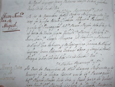 Inscripció baptismal de Joan Tur de Miquel (= Joan Tur i Ferrer), la cinquena generació de l'estirp. Any 1767. Fill de Miquel Tur de Joan i d'Esperança Ferrer de Miquel. Data 7 de desembre de 1767. Nasqué el dia 5 de desembre de 1767. Observau al marge esquerre i sota el nom del batejat, en lletra més petita, el sobrenom «Cusari». Llibre de Baptismes de la parròquia de Santa Maria. AHPE (2.120).