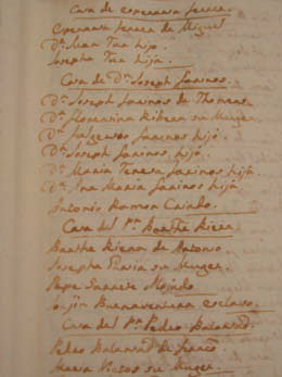 Fragment de la matrícula parroquial de Sant Salvador de la Marina de 1789. Casa d'Esperança Ferrer, al carrer de Mar. Amb ella, hi viuen dos fills: el Dr. Joan Tur i Josepa Tur.