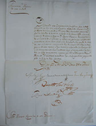 Escrit de l'Ajuntament d'Eivissa dirigit al vicari capitular, en què se sol·licita un professor de retòrica. Any 1830. Firma, entre altres regidors, Joan Tur i Ferrer. Arxiu Històric de la Pabordia d'Eivissa.