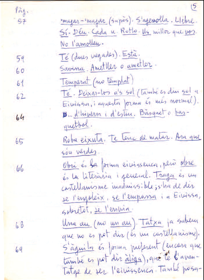 Un altre full manuscrit amb correccions lingüístiques detallades.