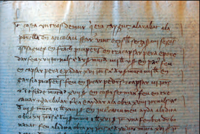Detall d'una de les pàgines del Llibre de clavaria, on apareixen despeses relacionades amb els captius (Arxiu Històric d'Eivissa, Llibre de clavaria de 1373-1374, f 5r).