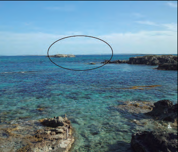Vista des Freus amb el punt d'embarrancament del Nautik assenyalat