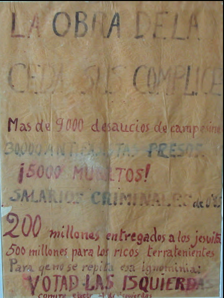 Cartell electoral del Front Popular per a les eleccions del 16 de febrer de 1936. Vicent Colom fou qui entregà a l'Ajuntament d'Eivissa la sol·licitud per elaborar i penjar aquest cartell electoral pels carrers de la ciutat. Arxiu Històric d'Eivissa (AHE). Secció: ix. Eleccions.