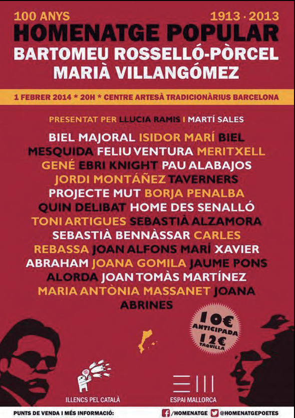 Cartell anunciador de l'homenatge popular a Rosselló-Pòrcel i Villangómez
