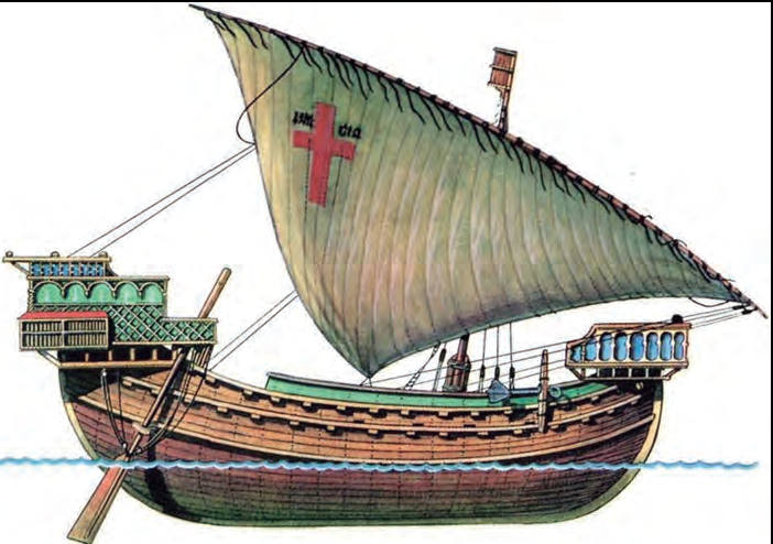 Vaixell redó, de càrrega, genovès, del segle XII. Semblant a un dels múltiples tipus de vaixells usats pels pisans el 1114 (Imatge: http-//forum.paradoxplaza.com).