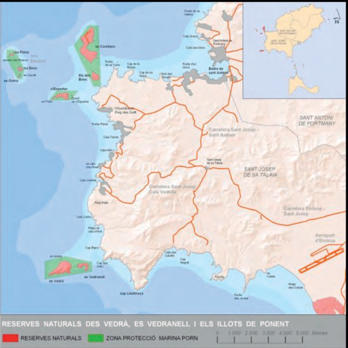 Figura 1: Situació geogràfica dels illots de Ponent d'Eivissa i des Vedrà i es Vedranell. http://www.caib.es/sacmicrofront/contenido.do?idsite=34&cont=21789.