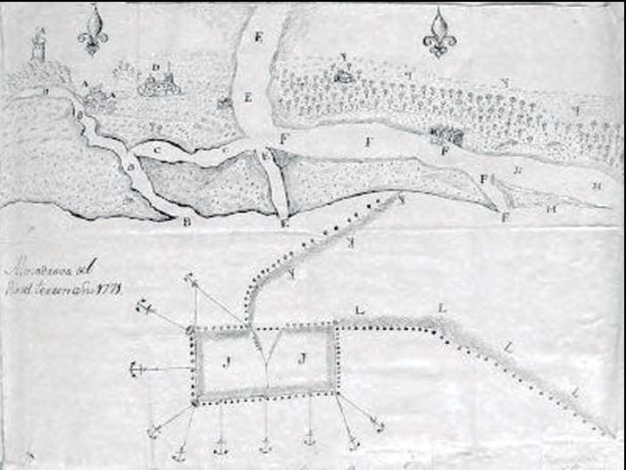 Figura 5. Almadrava «de buche», formada per les dues «coes», que intercepten les moles de peix en el seu desplaçament, i pel «quadro», al dins del qual queden atrapades les tonyines (font: Sáñez Reguart 1791).
