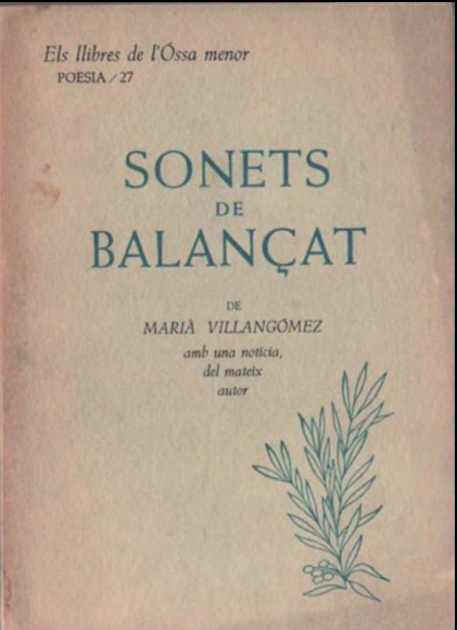 Portada de la primera edició dels Sonets de Balansat -aleshores encara escrit Balançat- de M. Villangómez.