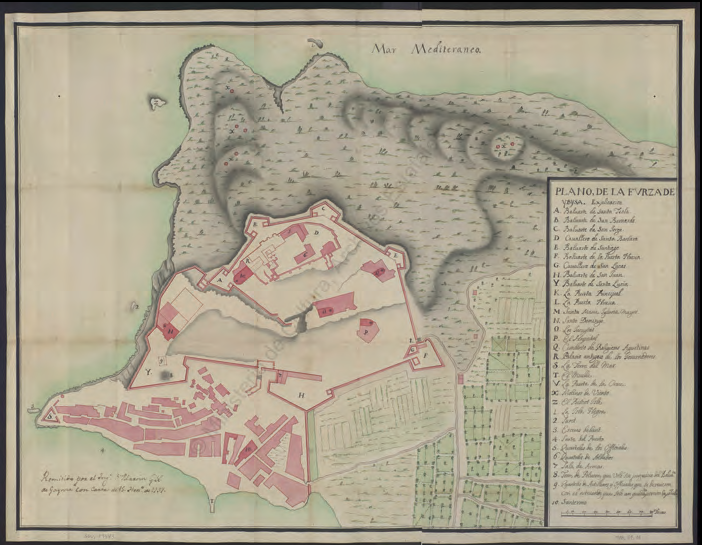 Plànol de la vila d'Eivissa, de 1737.