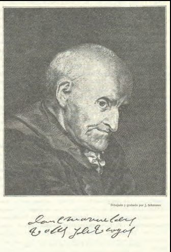 A dalt, Manuel Desvalls, últim governador de Cardona i darrer governador de les Pitiüses, en un gravat a Viena quan va fer els 100 anys.
